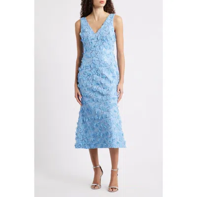 Eliza J Sequin Floral Appliqué Cocktail Midi Dress In Blue