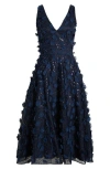 Eliza J 3d Appliqué Fit & Flare Cocktail Dress In Navy