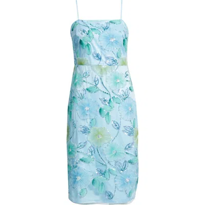 Eliza J Sequin Floral Cocktail Midi Dress In Blue