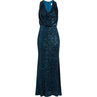 Eliza J Sequin Gown In Peacock