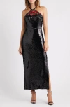 Eliza J Sequin Halter Gown In Black