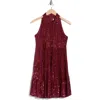 Eliza J Sequin Halter Tiered Dress In Wine