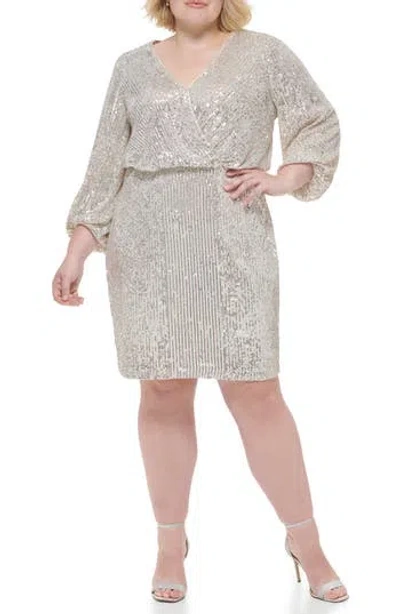 Eliza J Sequin Long Sleeve Cocktail Dress In Silver