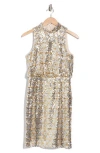 Eliza J Sequin Mock Neck Tiered Dress In Silver