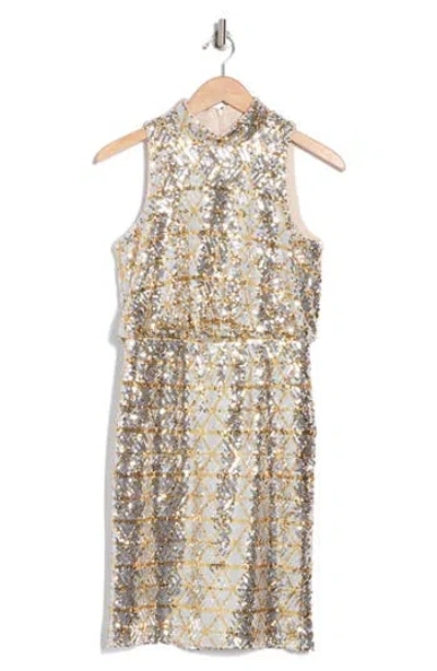 Eliza J Sequin Mock Neck Tiered Dress In Silver
