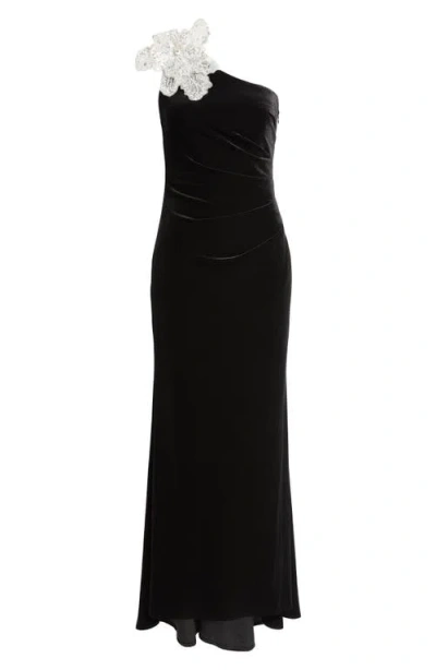 Eliza J Sequin One-shoulder Gown In Black