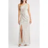 Eliza J Sequin One-shoulder Sheath Gown In Silver