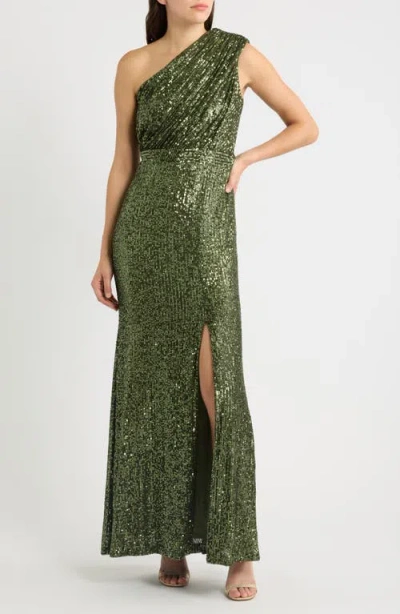 Eliza J Sequin One-shoulder Gown In Multi