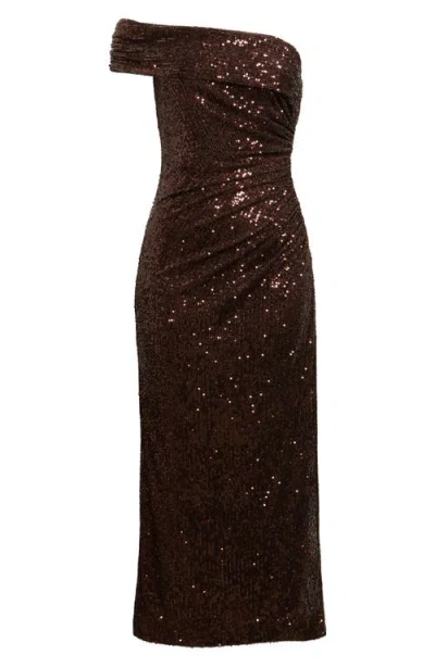 Eliza J Sequin Ruched Gown In Brown