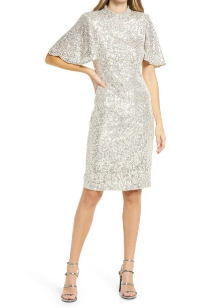 Eliza J Sequin Short Sleeve Shift Dress In Silver
