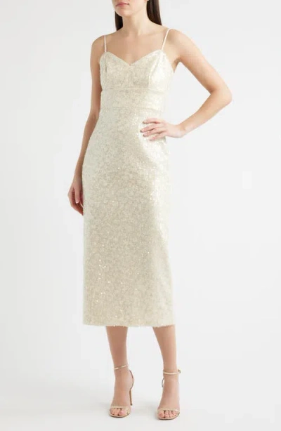 Eliza J Sequin Sleeveless Midi Dress In White