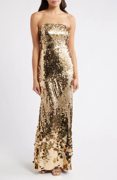 Eliza J Sequin Strapless Gown In Gold