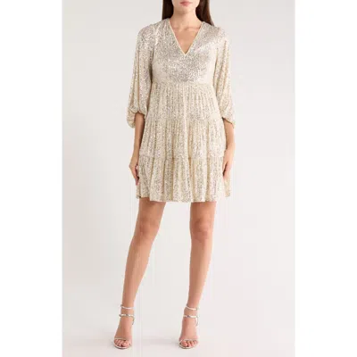 Eliza J Sequin Tiered Cocktail Dress In Metallic