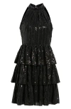 Eliza J Sequin Tiered Halter Party Dress In Black