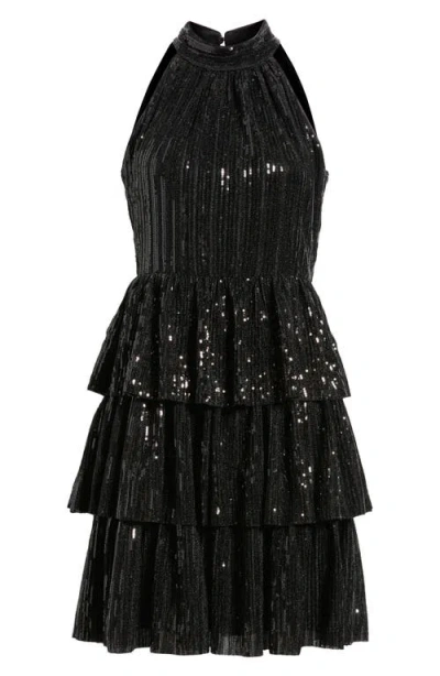 Eliza J Sequin Tiered Halter Party Dress In Black