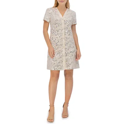 Eliza J Sequin Tweed Shift Dress In Ivory