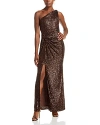 Eliza J Women's Sequined One-shoulder Side-twist Gown In Chocolate