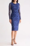 Eliza J Sheer Sleeve Midi Dress In Roy