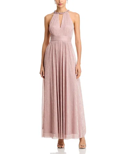 Eliza J Shimmering Cutout Halter Gown In Blush
