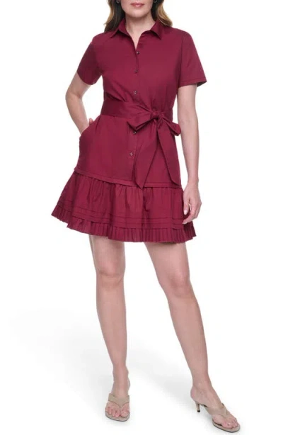 Eliza J Short Sleeve Cotton Shirtdress In Red