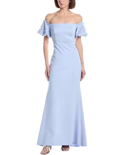 Eliza J Short Sleeve Embellished Maxi Dress In Blue