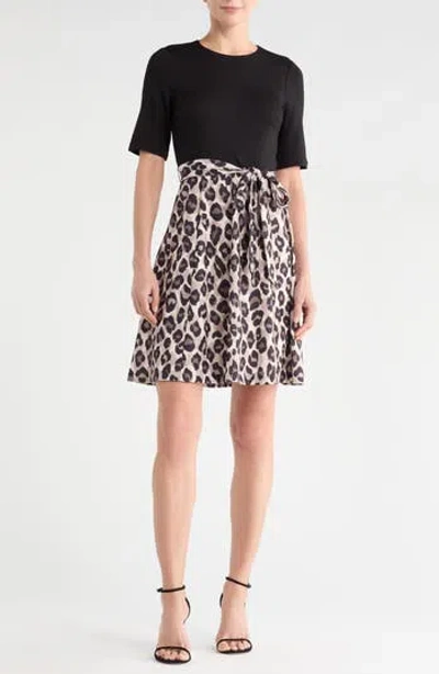 Eliza J Short Sleeve Fit & Flare Dress In Brown