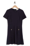Eliza J Short Sleeve Pocket Fit & Flare Dress In Navy