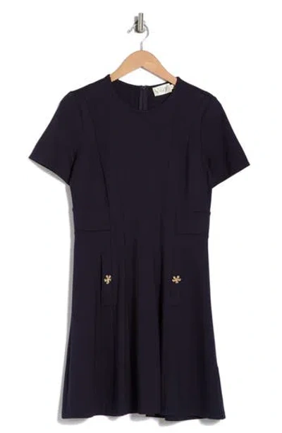 Eliza J Short Sleeve Pocket Fit & Flare Dress In Navy