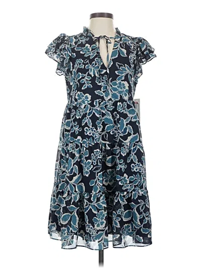 Pre-owned Eliza J Short Sleeve Top Blue Plunge Neckline Tops