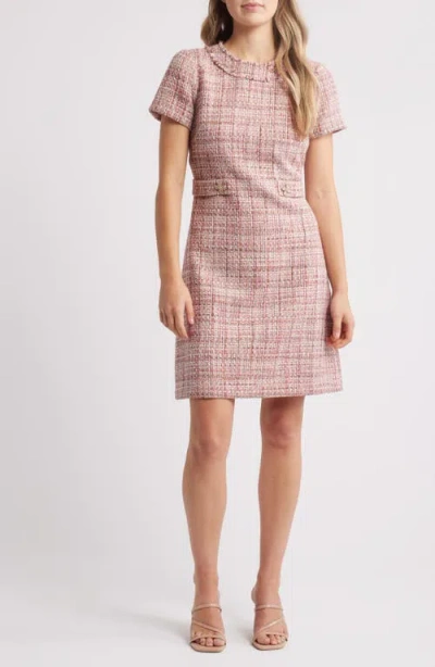 Eliza J Short Sleeve Tweed Dress In Pink Multi