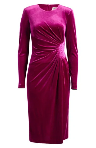 ELIZA J ELIZA J SIDE GATHER LONG SLEEVE VELVET DRESS