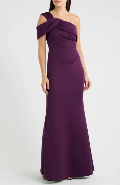Eliza J Side Tuck One-shoulder Gown In Purple