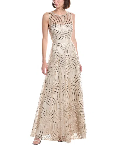 Eliza J Sleeveless Boat Illusion Neck A-line Gown In Brown