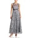 Eliza J Sleeveless Boat Neck Ball Gown In Silver