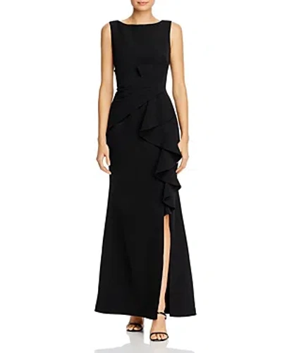 Eliza J Sleeveless Cascading-ruffle Gown In Black