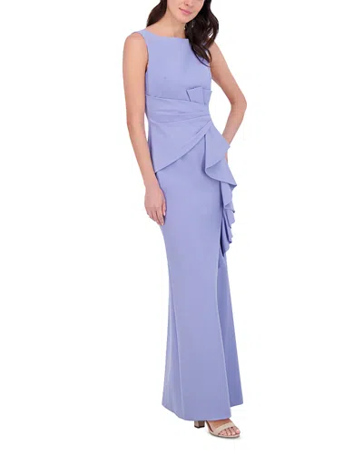 Eliza J Sleeveless Cascading-ruffle Gown In Blue