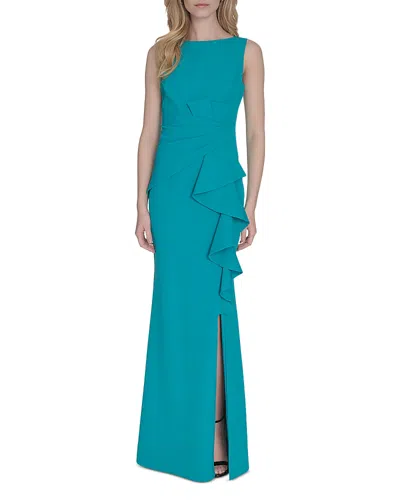 Eliza J Sleeveless Cascading-ruffle Gown In Blue