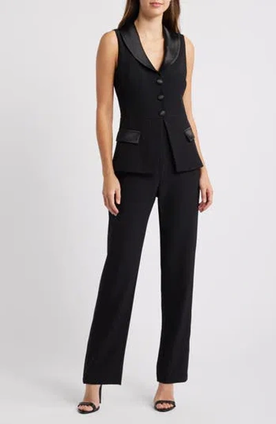 Eliza J Sleeveless Peplum Waistcoat Jumpsuit In Black