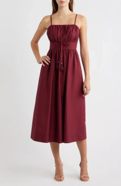 Eliza J Sleeveless Poplin Midi Dress In Burgundy