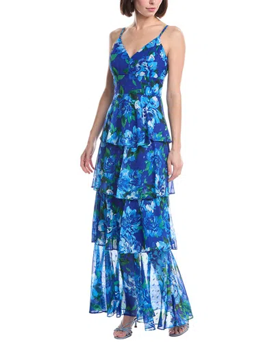 Eliza J Sleeveless Printed Maxi Dress In Blue