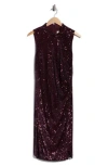 Eliza J Sleeveless Ruched Sequin Midi Dress In Purple