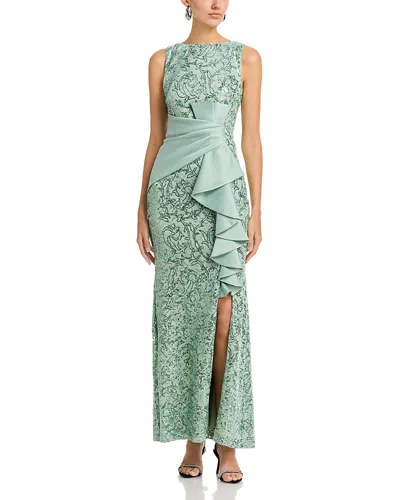 Eliza J Sleeveless Gown With Ruffle Gathered Front In Green