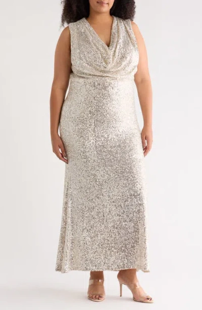 Eliza J Sleeveless Sequin Gown In Metallic
