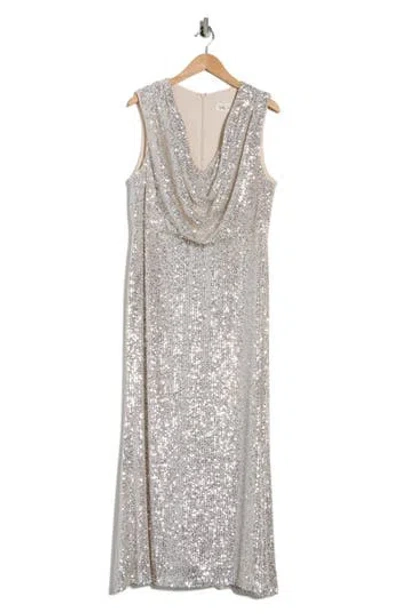 Eliza J Sleeveless Sequin Gown In Silver