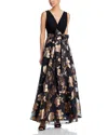 Eliza J Sleeveless Wrap Surplice Bodice Ballgown Skirt And Sash In Multi