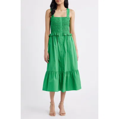 Eliza J Smock Bodice Cotton Midi Sundress In Green