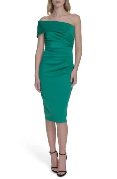 Eliza J Social Off The Shoulder Scuba Cocktail Dress In Green