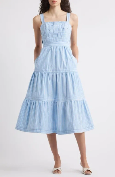 Eliza J Square Neck Basketweave Bodice Midi Dress In Brown