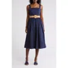 Eliza J Square Neck Belted Cotton Sundress In Navy