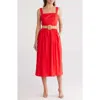 ELIZA J ELIZA J SQUARE NECK BELTED COTTON SUNDRESS